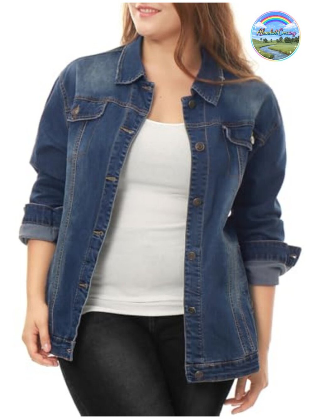 Plus Size Button Denim Jacket Stitching Washed Cotton Blend Coat